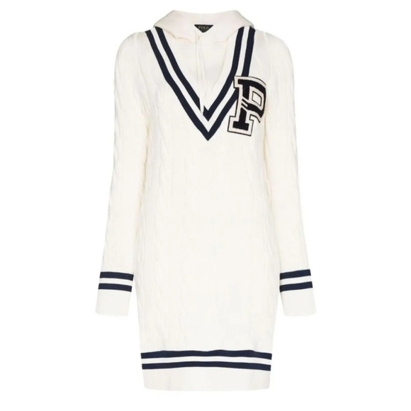 Ralph Lauren POLO  White Cable Knit Hoodie  Dress with Navy Accents XXL - Picture 4 of 7